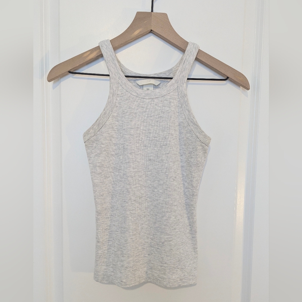 H&M High Neck Light Gray Ribbed Cotton Tank - Size S